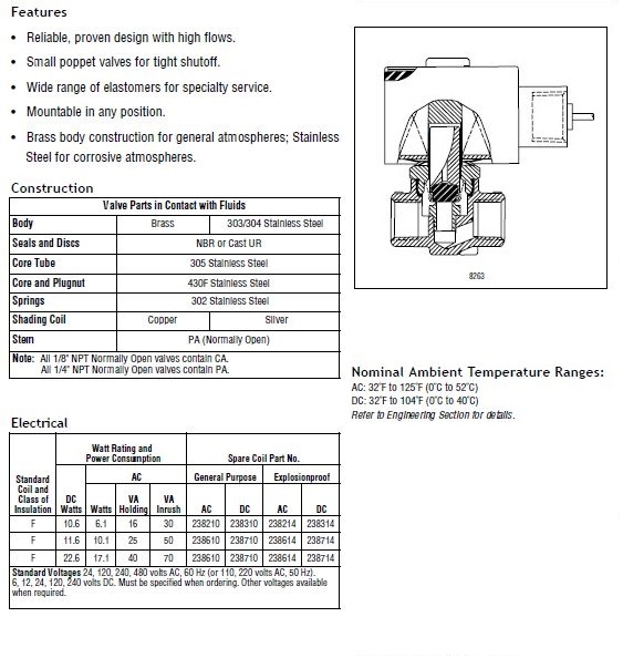  阿斯卡ASCO 8262系列電磁閥選型手冊